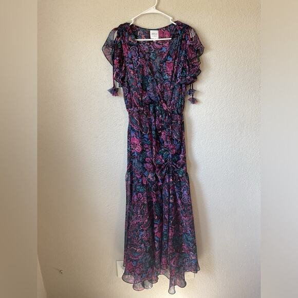 Misa Colette Ruched Floral Midi Dress Size Medium - Picture 7 of 14